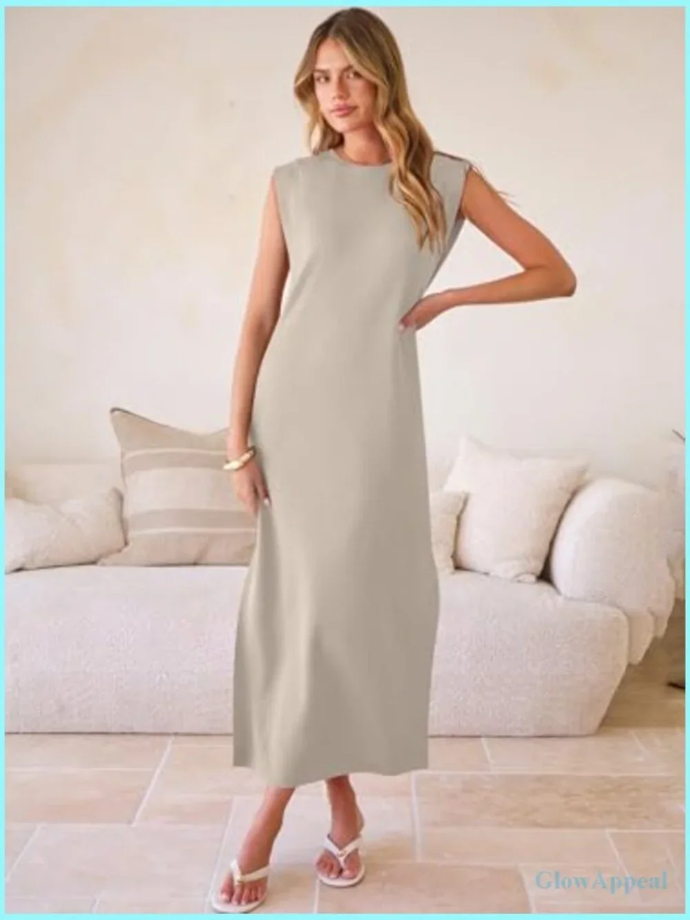 Casual Sleeveless Maxi Dress with Side Slit, Crewneck, Regular Fit, Travel & - Picture 5 of 7